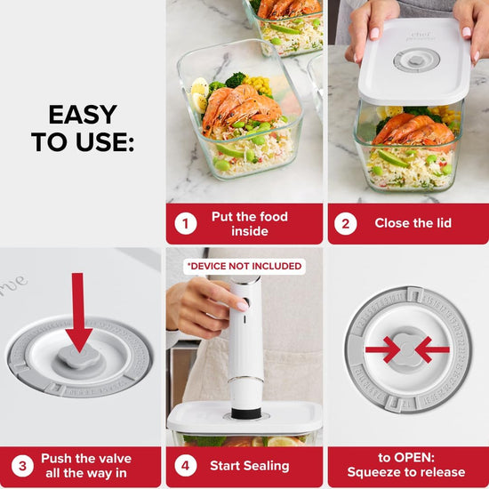 Chef Preserve Glass Vacuum Seal Containers for Food Storage, Made For Compact Vacuum Sealer, 3pcs set [1x Small, 1x Medium, 1x Large] Works With Handheld Vacuum Sealer Machine - Nestoria