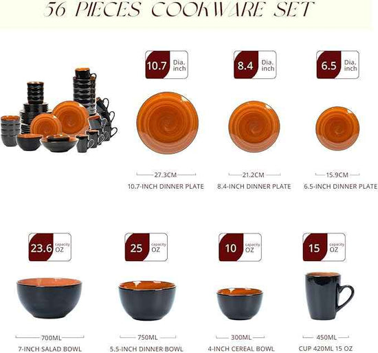 Stoneware Sonoma Dinnerware Set, Black + Speckled Spin Wash (56pc Set, Spice)
