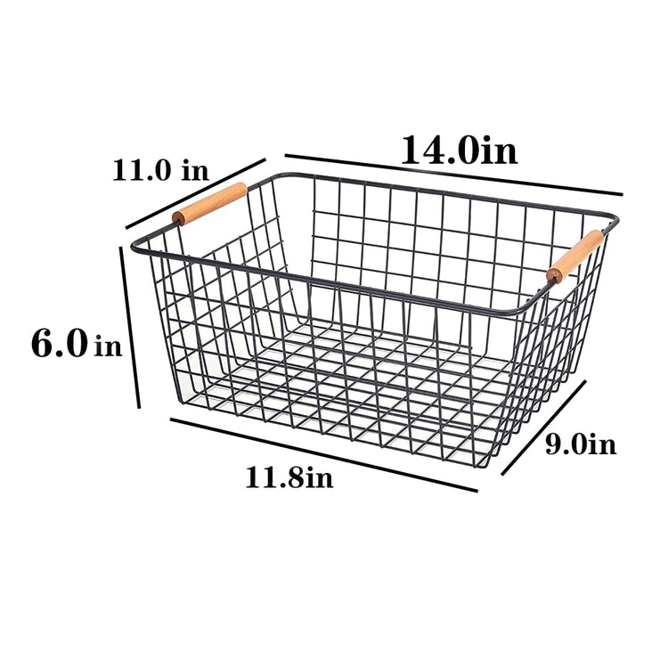 Large black wire basket for Organizing with Wooden Handles