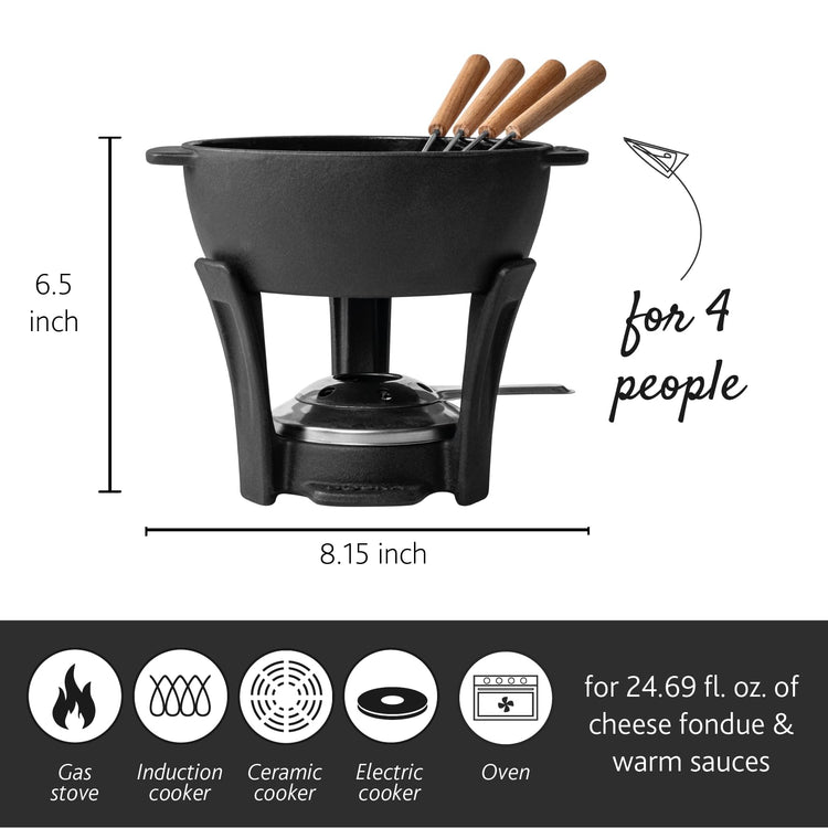 Round Cast Iron Fondue Pot Party Pro