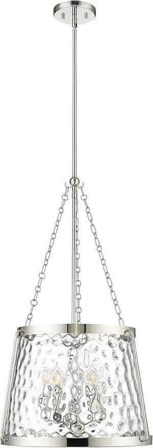 ML Lighting | Adabella Collection | 20405-PN | 5 Light Pendant in Polished Nickel Finish with Clear Hammered Glass Shade | Perfect for Kitchens, Dining Rooms, Living Rooms, Entryways, Hallways
