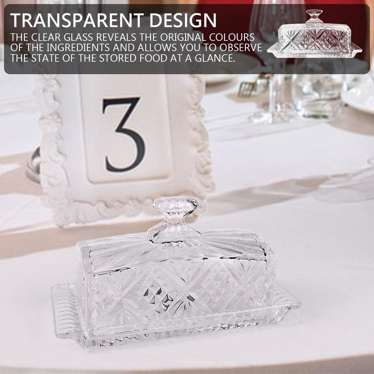 Glass Butter Dish with Lid Handle Butter Keeper Dessert Tray Cake Plate Crystal Covered Butter Dish for Home Kichen Candy
