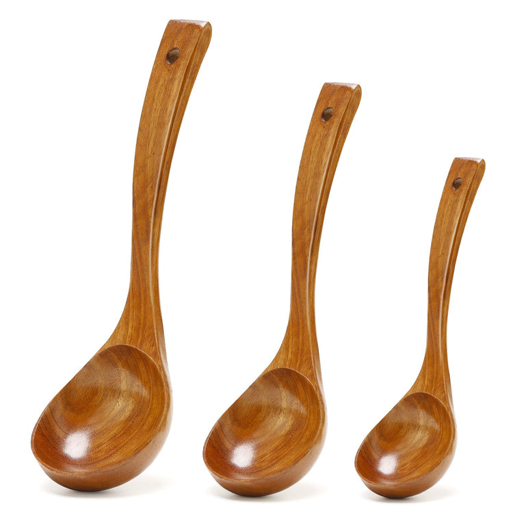 3Pcs Wooden Ladles Serving Spoon Non Toxic Soup Ladle Wood Cooking Spoons (3 Count)