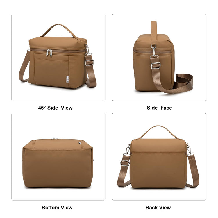 NOL Insulated Lunch Bags for Women Cooler Bag Lightweight Nylon Waterproof Lunch Box for Work Brown Small 4L