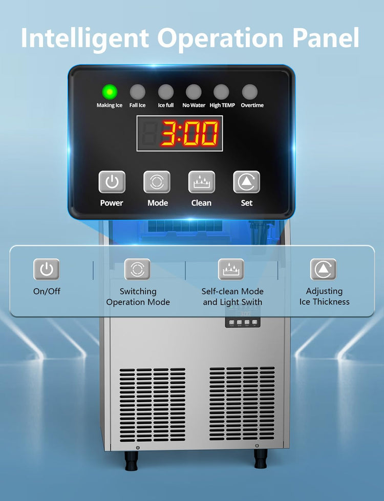 Commercial Ice Maker Machine 100Lbs/24H, Under Counter Ice Machine with 34lbs Ice Storage Bin, Stainless Steel Freestanding Ice Maker for Restaurant, Bars, Home and Offices