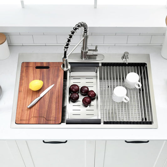 33 Inch Drop In Kitchen Sink Workstation