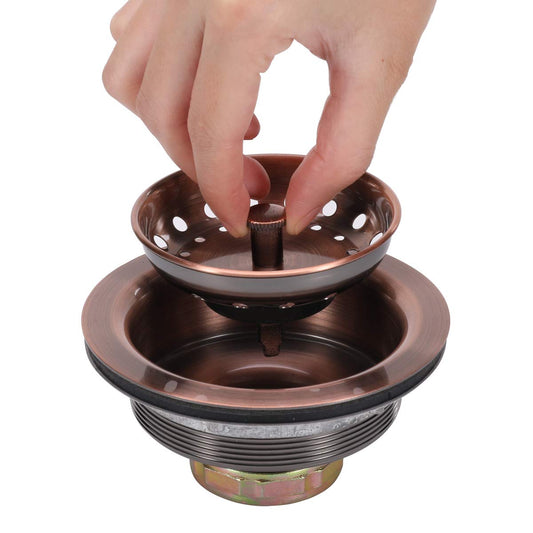 3-1/2 Inch Kitchen Sink Drain AC Assembly with Strainer Basket/Stopper, All Stainless Steel Antique Copper Durable and Rustproof