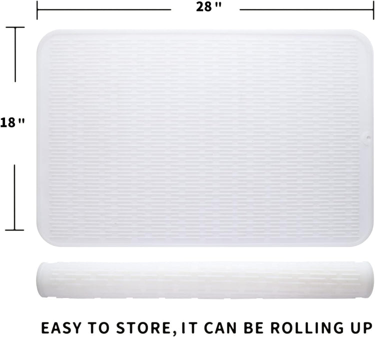 Silicone Dish Drying Mat for Multiple Usage,Easy clean,Eco-friendly,Heat-resistant Silicone Mat for Kitchen Counter or Sink,Refrigerator or Drawer Liner Translucent 3XL 28 inches x 18 inches