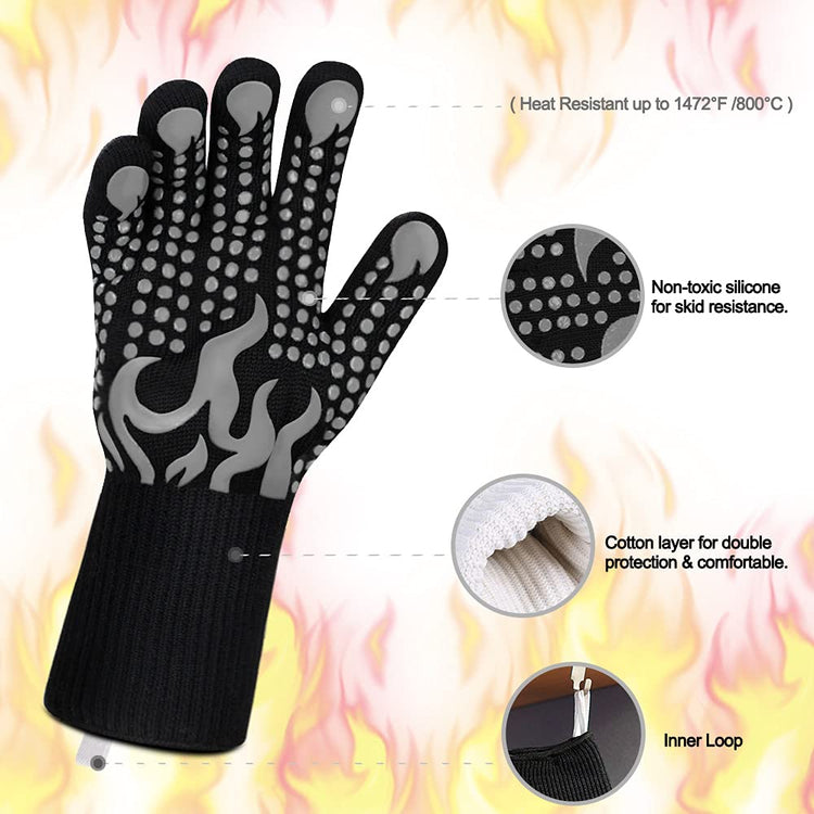 BBQ Gloves 1472 Degree F Heat Resistant Grilling Gloves Silicone Non (2 Count)