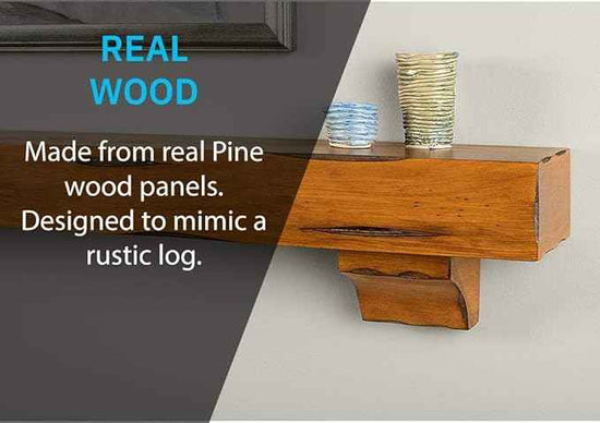 MANTELSDIRECT Breckenridge 60” Fireplace Mantel Shelf with Corbels – Rustic Floating Mantel Shelf for Over Fireplace – Chestnut - Wood Shelf for Wall – Pine Box Construction