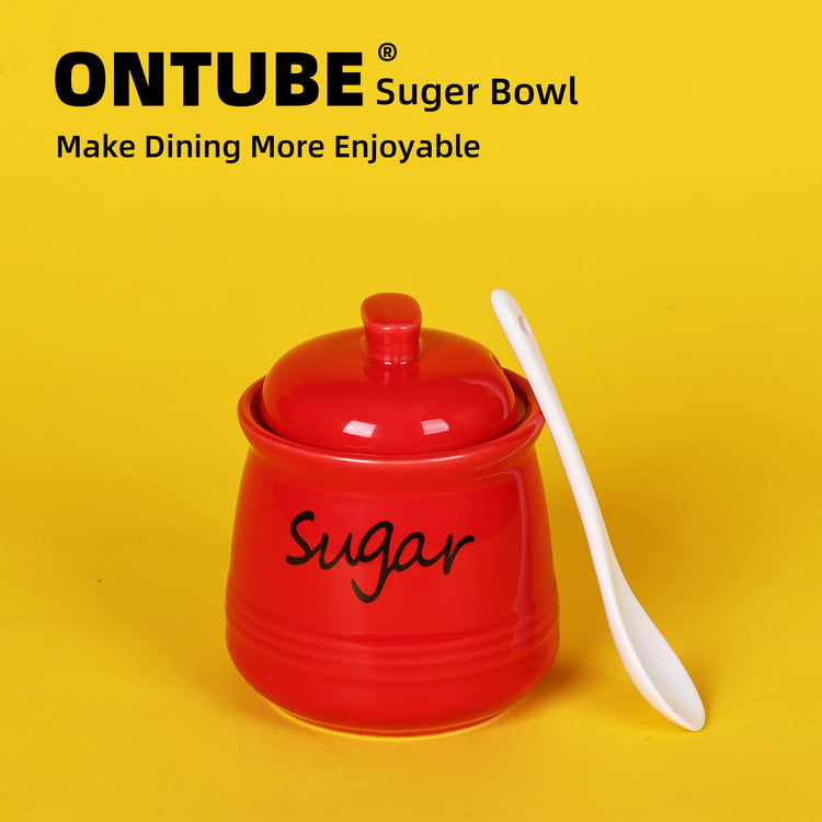 Ceramic Sugar Bowl with Lid and Spoon 12oz