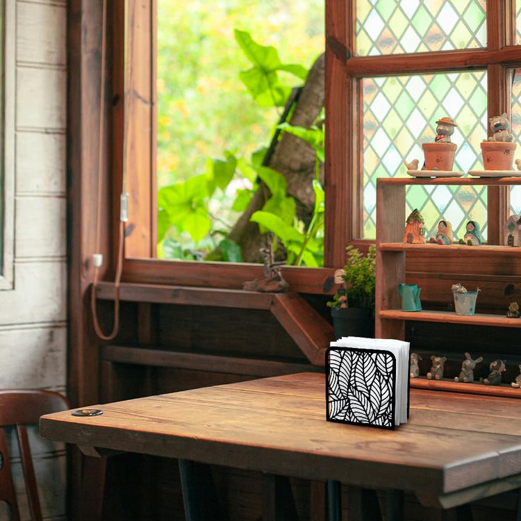 Morden Leaf Decorative Black Metal Napkin Holder for Table