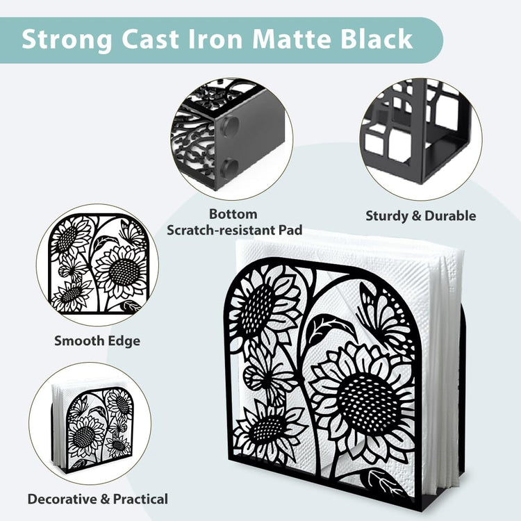 Sunflower Decorative Black Metal Napkin Holder for Table