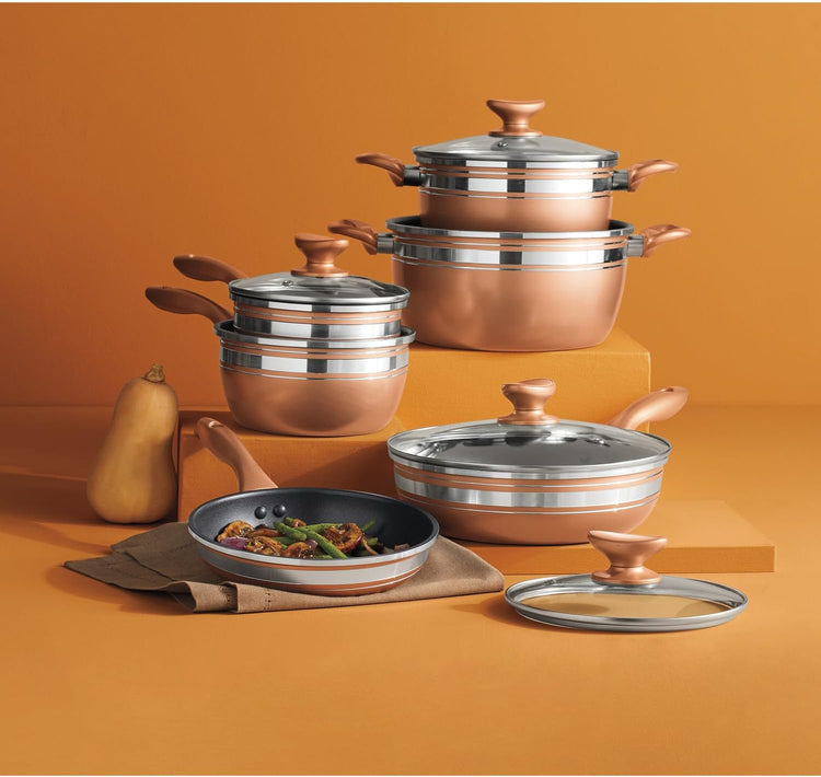 Montgomery Ward 10-Piece Chef Tested Banded Cookware Set, Bronze