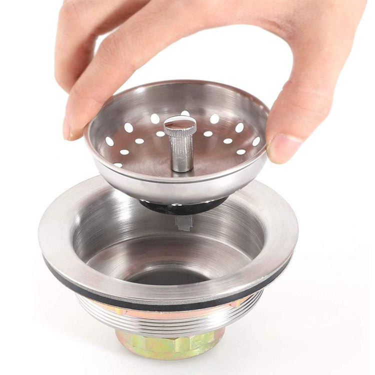 3-1/2 Inch Kitchen Sink Drain Assembly with Strainer Basket/Drain Stopper, All Stainless Steel Sink Drain Kit Durable and Rustproof