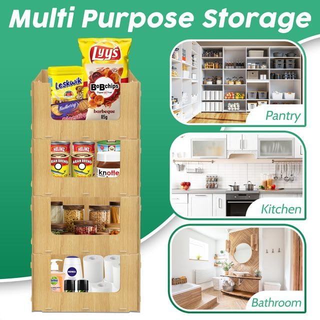 Wooden Stackable Storage Bins Open Front for Pantry Storage (3 Count)
