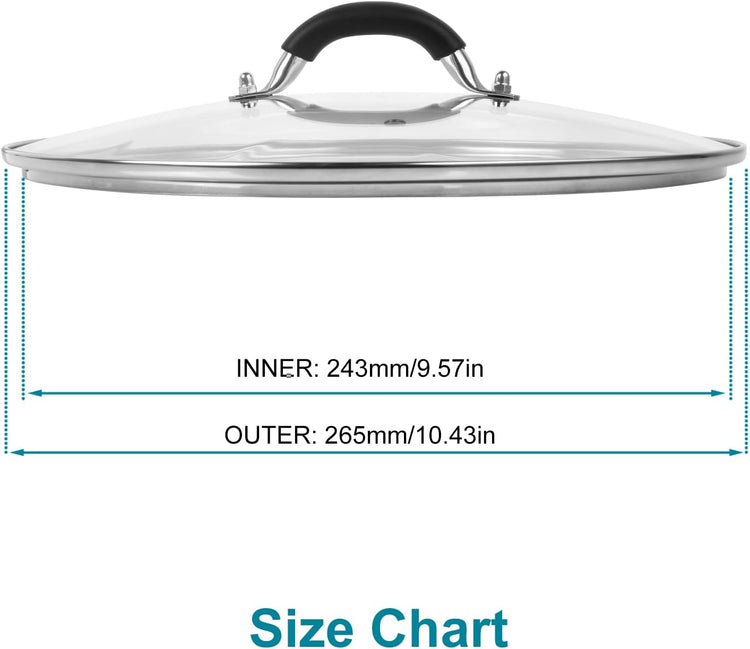 10.25 Inch Tempered Glass Lid for Lodge Skillets, Dutch Ovens & Pans - Universal Fit for 10-10.25 Inch Cookware - Oven & Dishwasher Safe up to 400°F - with Steam Vent & Ergonomic Handle