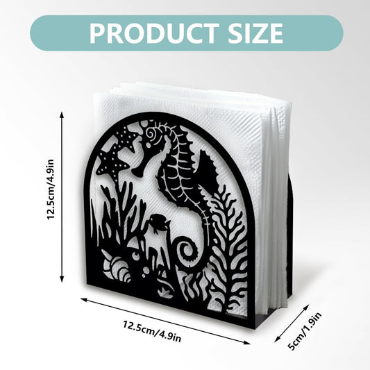 Seahorse and Coral Decorative Black Metal Napkin Holder for Table