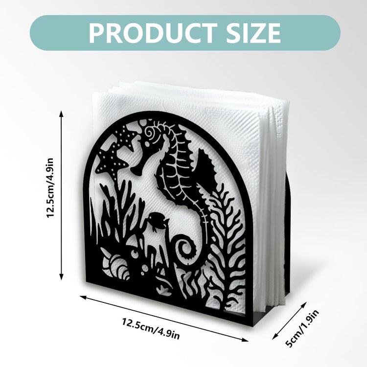Seahorse and Coral Decorative Black Metal Napkin Holder for Table