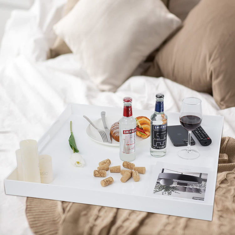 24×24 Inch Golssy White Acrylic Serving Tray with Handles Extra Large Ottoman Tray Decorative Tray Spill