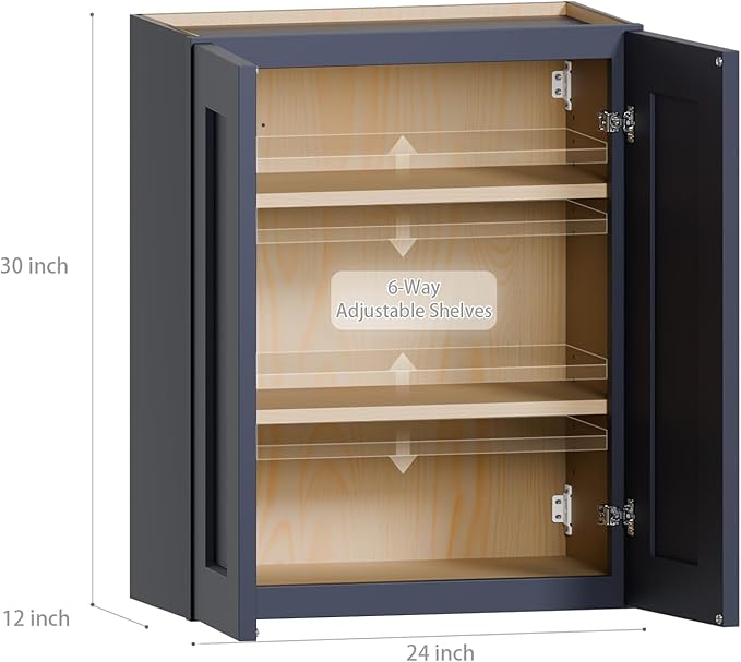 24 Inch Medicine Cabinet Wall Mounted, Solid Wood Over The Toilet Storage Cabinet, Bathroom Organizer Cabinets with 2 Door & Shelves, Easy to Assemble for Laundry Room, Kitchen, Garage - Blue
