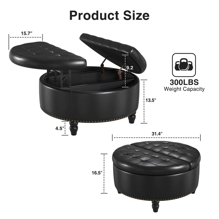 30 Inch Large Round Ottoman with Storage Circular
