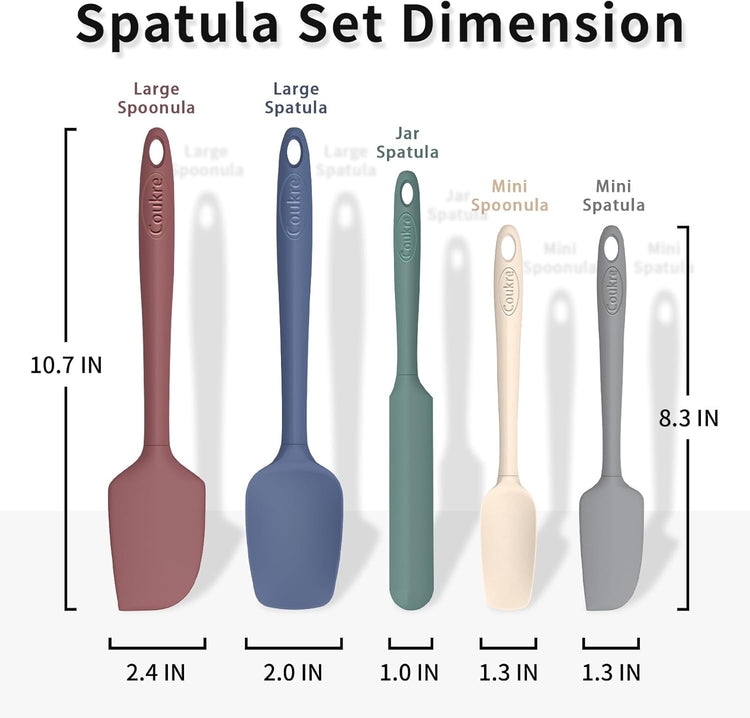 Coukre Silicone Spatula Set of 5,High Temperature Resistant, Food Grade Silicone, Dishwasher Safe, for Baking, Cooking (Colorful-3)