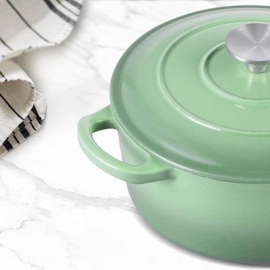 3QT Dutch Oven Pot with Lid, Leonyo 3 Quart Enameled Cast Iron Dutch Oven for Sourdough Bread Baking, Heavy Duty Cookware for Braising, Stews, Roasting, Pistachio Green - Nestoria