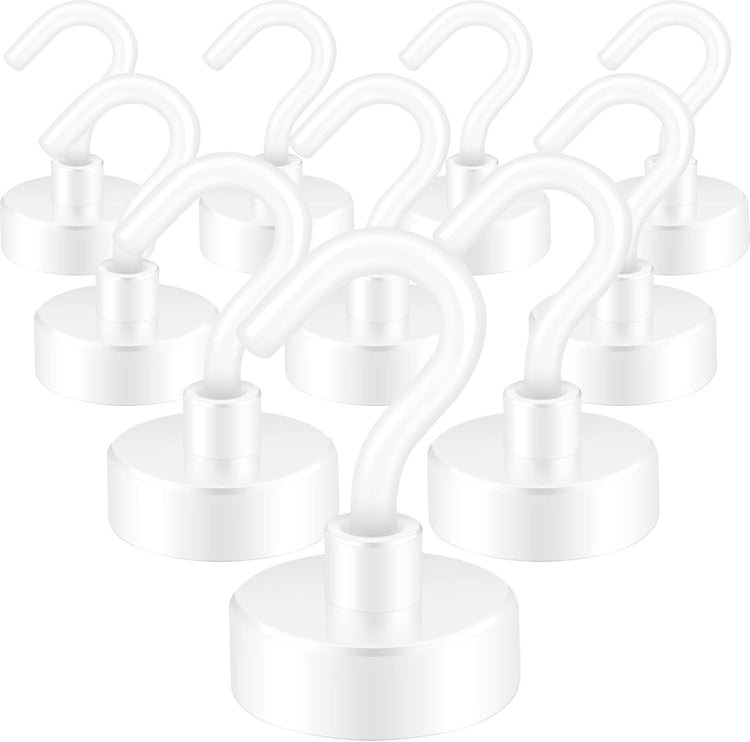 Neosmuk Magnetic Hooks,Heavy Duty Earth Magnets with Hook for Refrigerator, Extra Strong Cruise Hook for Hanging, Magnetic Hanger for Cabins, Grill (Creamy White, Pack of 10)