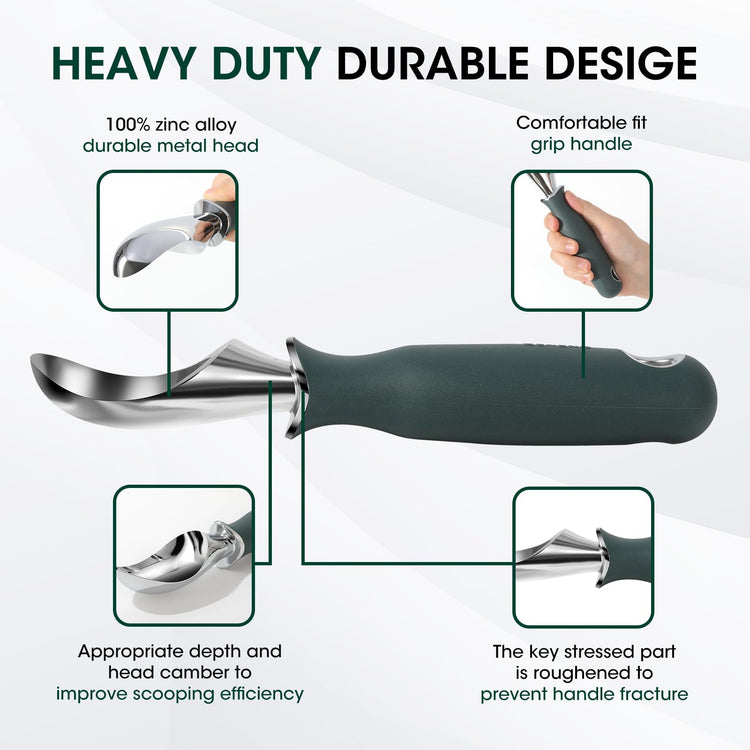 Premium Heavy Duty Ice Cream Scoop with Ergonomic Grip Handle
