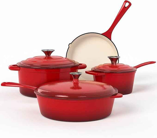 Kitchen Academy Enameled Cast Iron Cookware Sets - 7Pcs Pots and Pans Set Non Toxic, Induction Dutch Oven Set, PFOA&PFAS Free