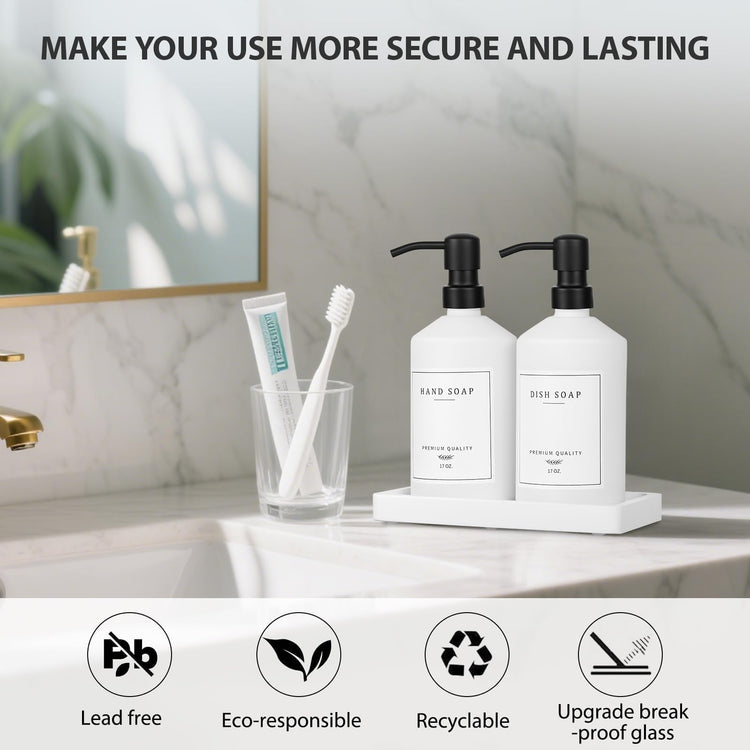 White Glass Kitchen Soap Dispenser Set (4 Count)