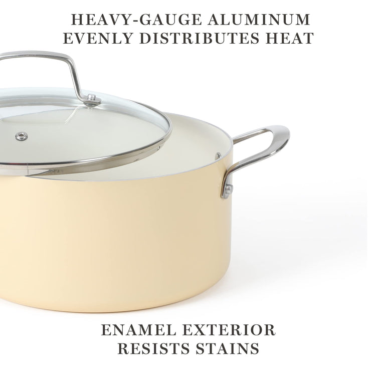 Lockton Premium Nonstick PFA Free Ceramic Interior 10 Piece Enamel Heavy Gauge Aluminum Pots and Pans Cookware Set
