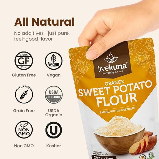 LiveKuna - Orange Sweet Potato Flour, Sweet Potato Flour for Baking, Gluten-Free Baking Flour, Alternative for Almond Flour, Rice Flour & Coconut Flour, Sweet Potato Powder Flour for Soups & Sauces - Nestoria