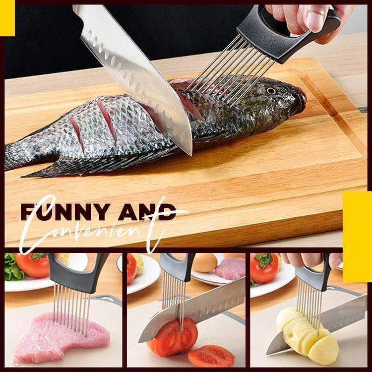 Stainless Steel Onion Slice Holder, Lemon Slicer Vegetable Cutter, Chopper Slicing Assistant Tool for Meat, Onion, Potato, Tomato Home Kitchen Tools (1 PCS)