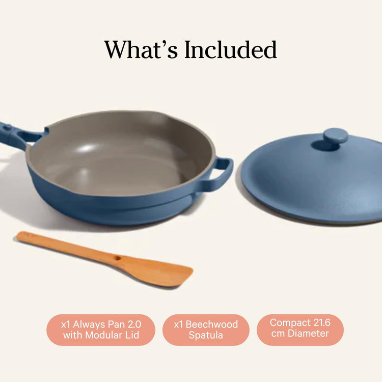 Our Place Mini Always Pan 2.0-8.5” (1.2 Qt) Nonstick, Toxin-Free Ceramic Cookware | Patented 10-in-1 Aluminum Frying & Sauté Pan | Safe for Oven, Induction & All Cooktops up to 450°F | Blue Salt - Nestoria