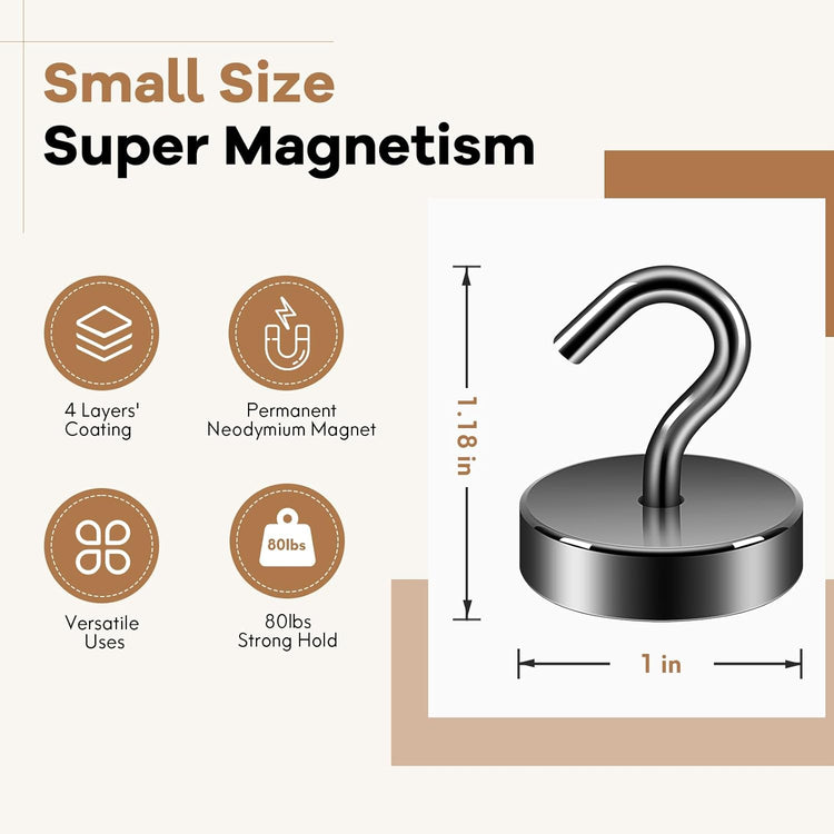 Neosmuk Magnetic Hooks, Cruise Ship Essentials, 80lb+ Heavy Duty Magnetic Hooks for Cruise Cabins, Refrigerator, Grill, Hanging, and Travel | Extra Strong Must-Haves Magnet Hook,Gunmetal