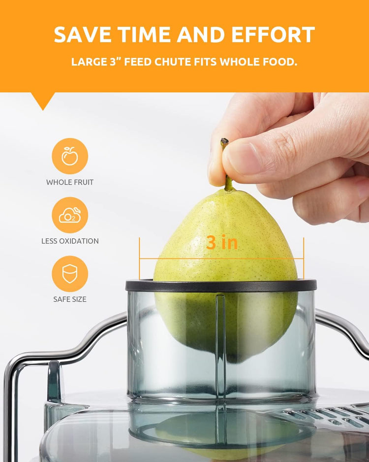 GDOR 800W Juicer Machine, 3” Wide Feed Chute, Dual-Speed Centrifugal Juicer for Fruits & Vegetables, Anti-Drip Function, BPA-Free, Easy to Clean with Brush, White