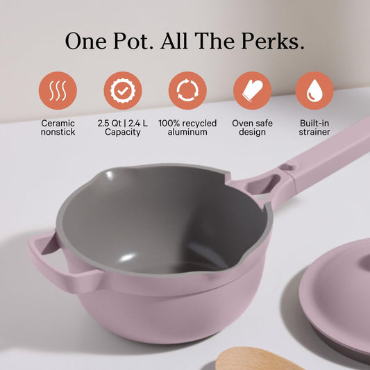 Our Place Perfect Pot - Mini 2.5Qt Nonstick Ceramic Sauce Pan with Lid | Versatile Cookware for Stovetop and Oven | Steam, Bake, Braise, Roast | PTFE & PFOA-Free | Toxin-Free, Easy to Clean | Lavender - Nestoria