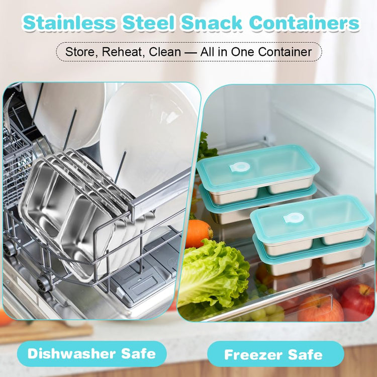 4 Pack Stainless Steel Snack Containers with Lids (4 Count)
