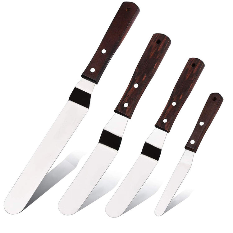 4PCS Offset Cake Icing Spatula Set 4” 6” 8” 10” with Wooden Handle (4 Count)