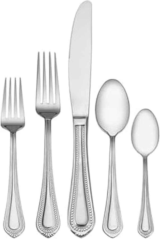 Mikasa Regent Bead 65-Piece Silverware Set, 18/10 Stainless Steel Flatware Service for 12, Includes 5 Serving Tools, Dishwasher Safe Polished Cutlery