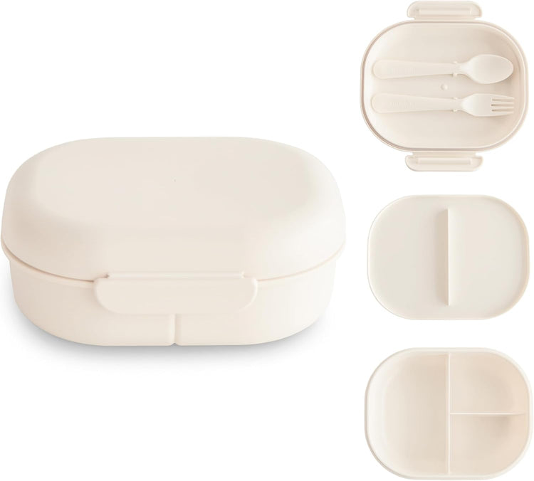 mushie Kids Bento Lunch Box | 3-Compartment & Removable Divider + Fork & Spoon Utensils | Great For Meals, School, Snacks On-the-Go | Dishwasher Safe (Ivory)