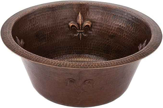 Premier Copper Products BR16FDB2 16-Inch Universal Round Copper with Fleur De Lis Bar Sink and 2-Inch Drain Size, Oil Rubbed Bronze