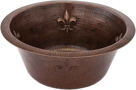 Premier Copper Products BR16FDB2 16-Inch Universal Round Copper with Fleur De Lis Bar Sink and 2-Inch Drain Size, Oil Rubbed Bronze