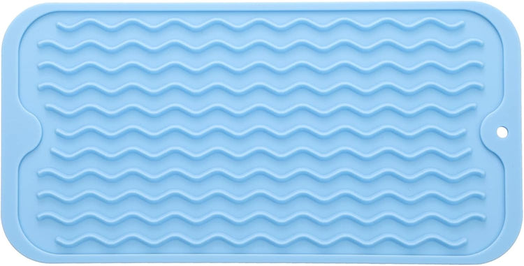 Silicone Dish Drying Mat for Multiple Usage,Easy clean,Eco-friendly,Heat-resistant Silicone Mat for Kitchen Counter or Sink,Refrigerator or Drawer Liner Light Blue S 12 inches x 6 inches