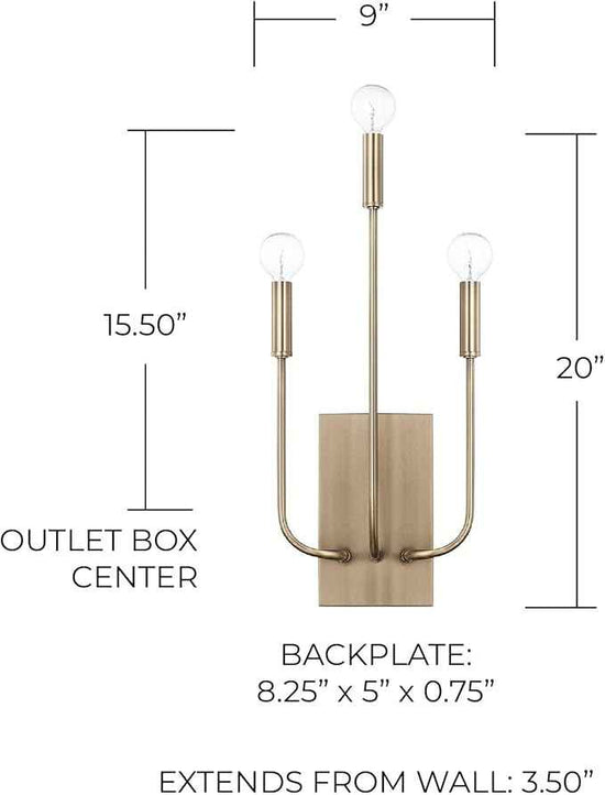 Capital Lighting 621931AD Zander Modern ADA Compliant Organic Wall Sconce, 3-Light 180 Total Watts, 20" H x 9" W, Aged Brass
