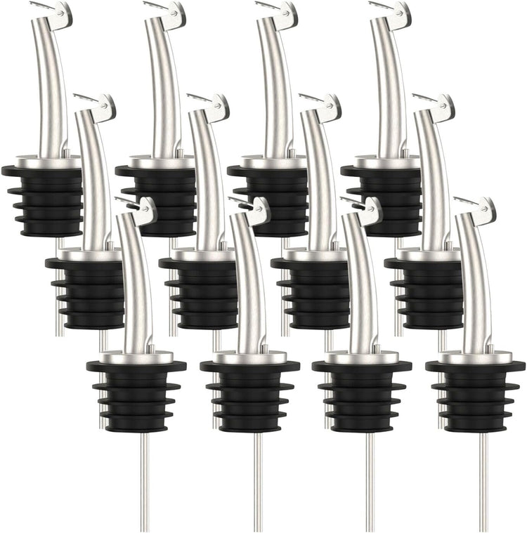 Axe Sickle 12 Pcs Oil Spout Liquor Bottle Pourer Spouts Stainless Steel Speed Pour Spouts Olive Oil Dispenser Spout with Flip Top for About 3/4"" Bottle Mouth