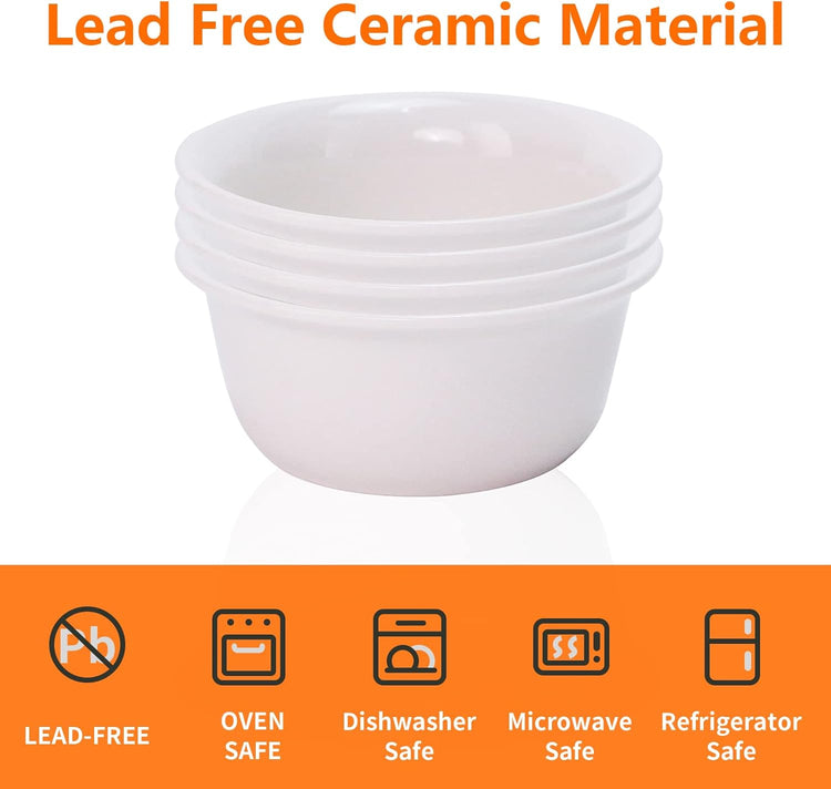 Luvan 4Pcs Fondue Pot Set for Chocolate Butter Cheese, 5oz Butter Warmer for Seafood with 20 Tealight, Ceramic Bowl Oven Microware Dishwasher Safe,Perfect for family dip Fruit,Dessert,Snack