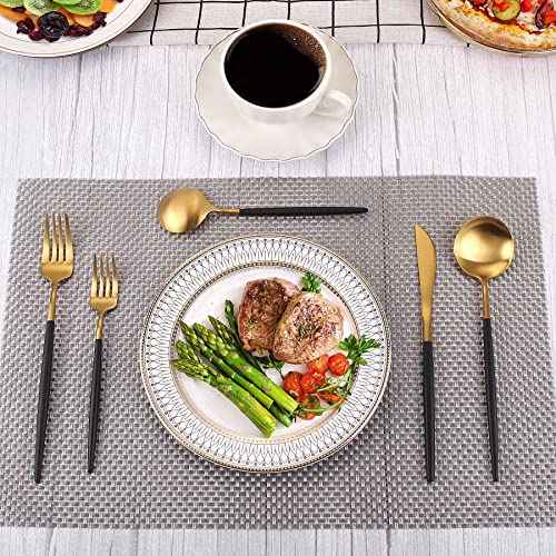 Matte Gold Silverware Set With Black Handle (4 Count)